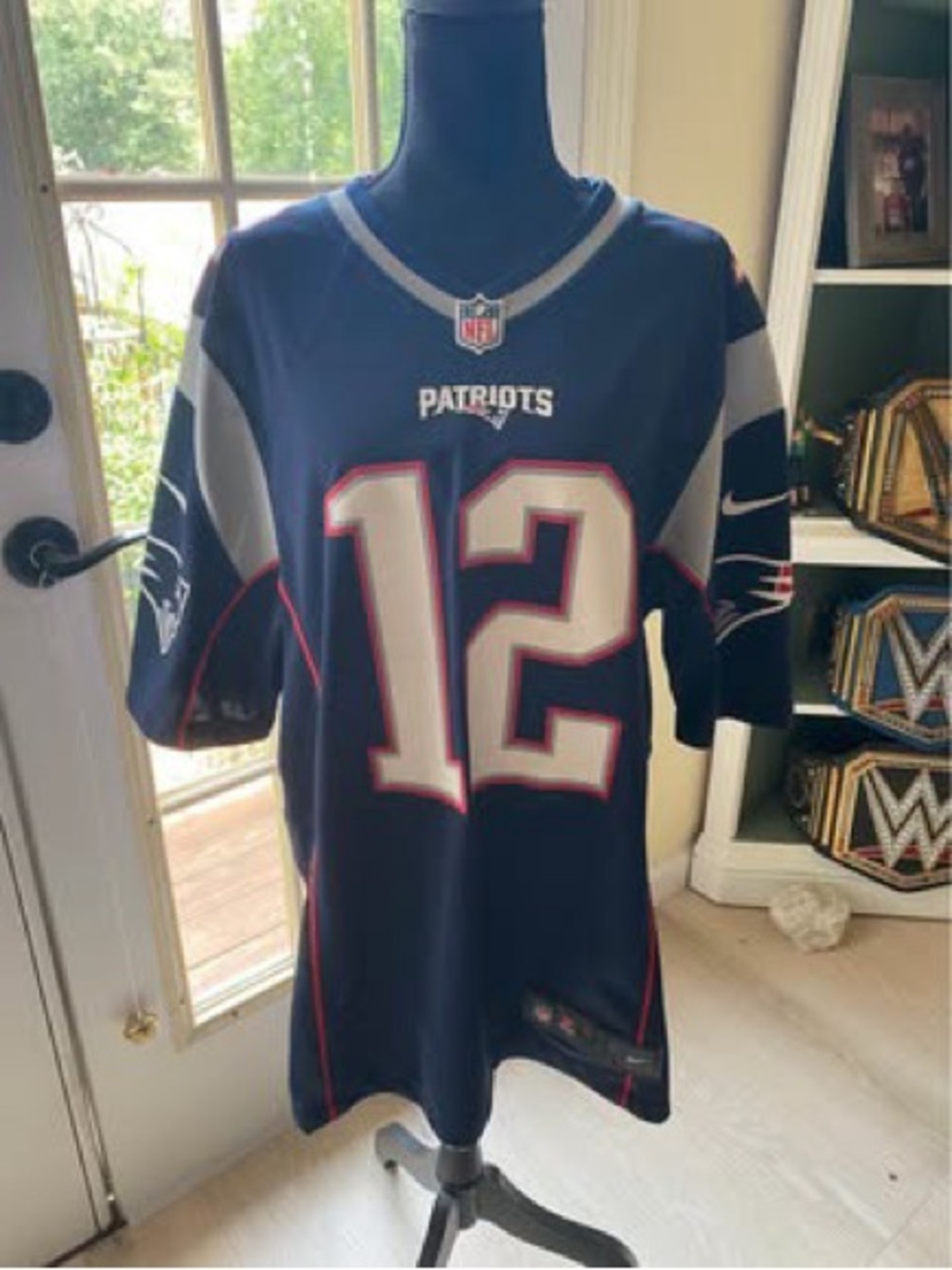 NFL Patriots Kids Navy, Gray & White #12 Football Jersey